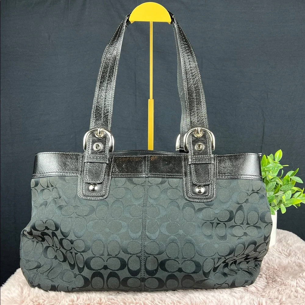 Coach Soho Large Signature Pleated Tote Shoulder Bag F13743 - Black - EUC_2